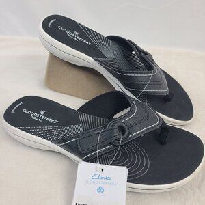 NEW Clarks Cloudsteppers Women's Black Cushioned Flip-Flops Sandals Size 8